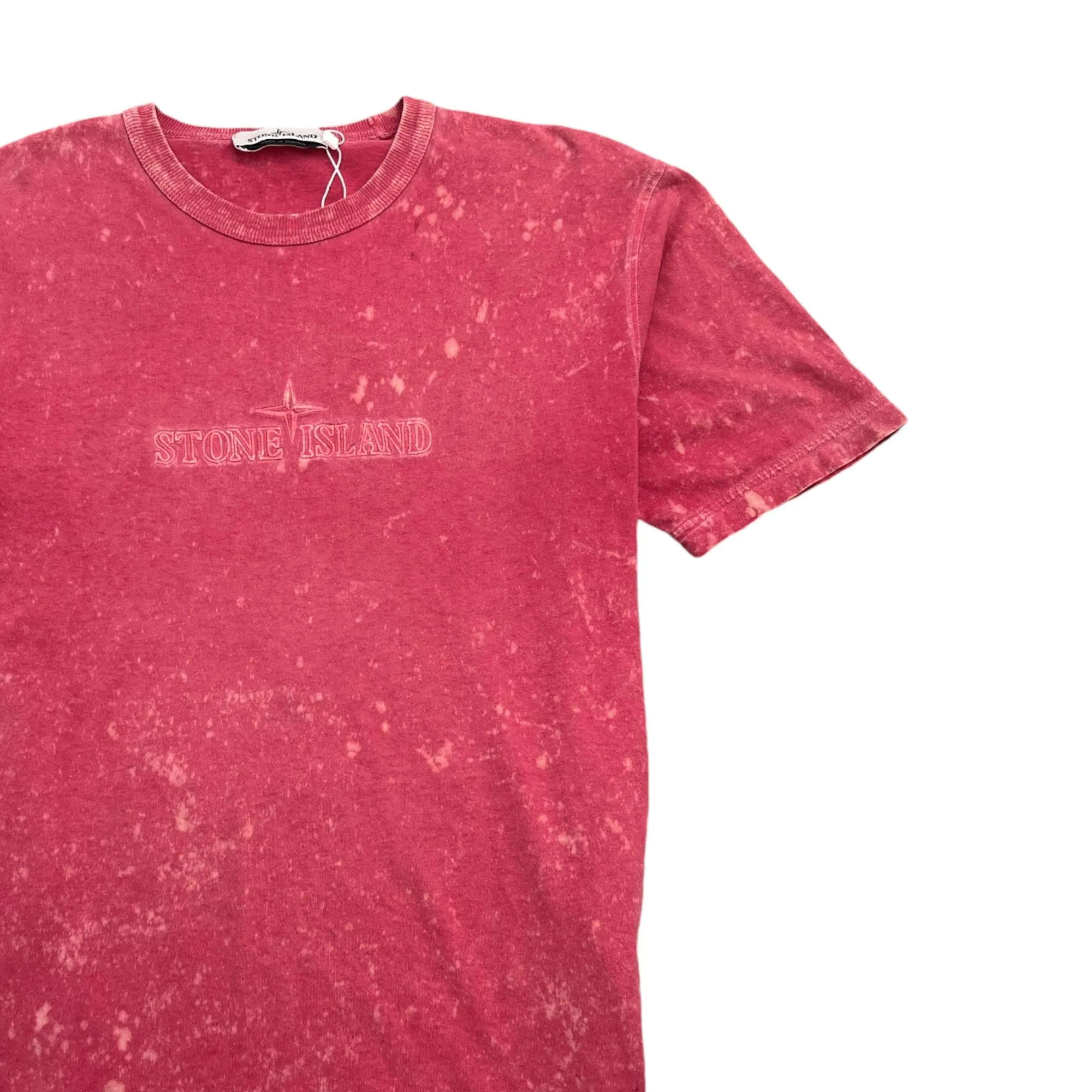 Men's Acid Wash Embroidered Logo T-Shirt Pink Size S