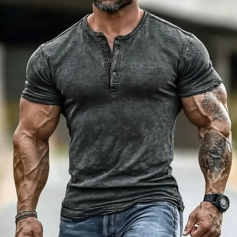 Men's Vintage Short Sleeve Henley Neck T-Shirt 63471828X