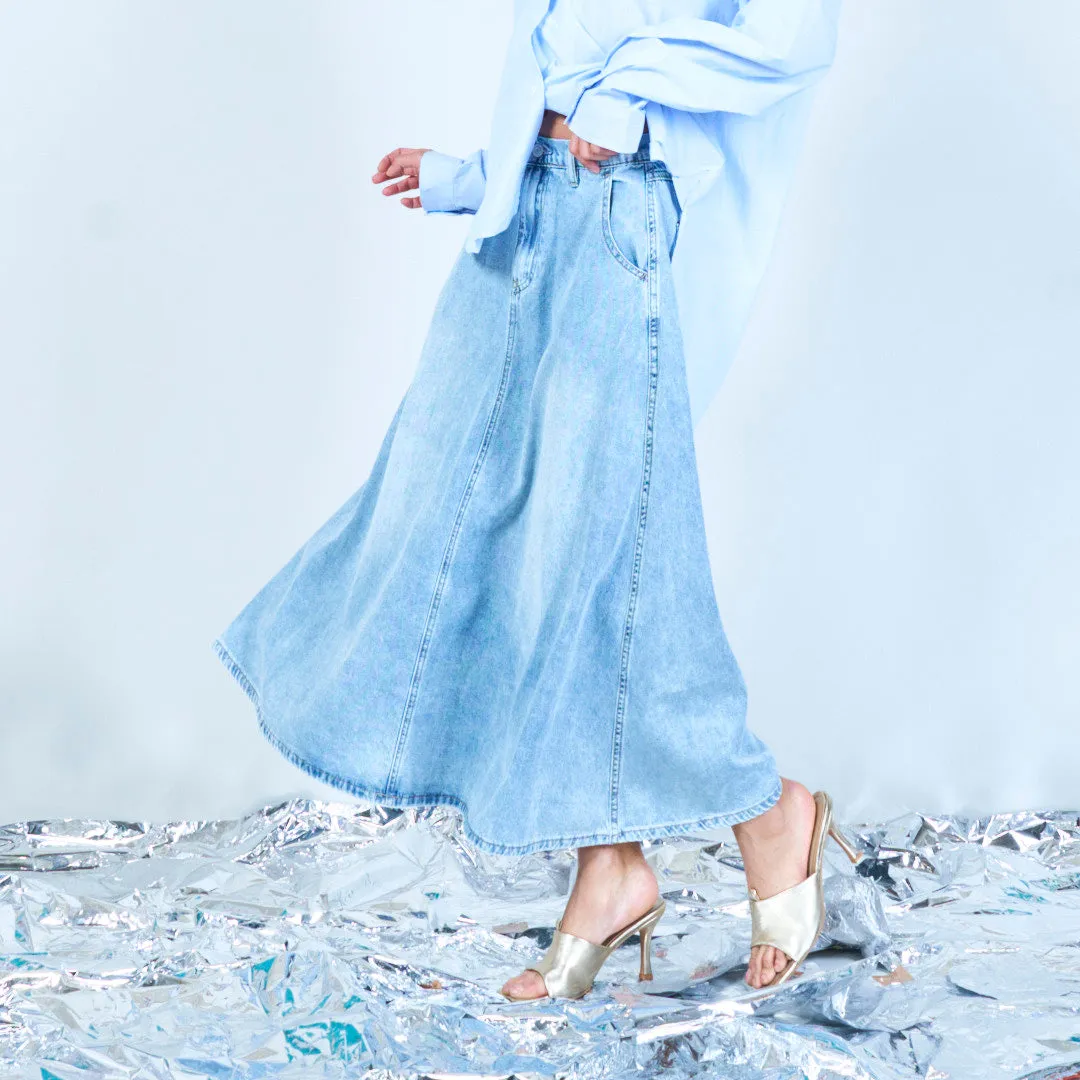 Midi denim skirt with elastic waistband wholesale