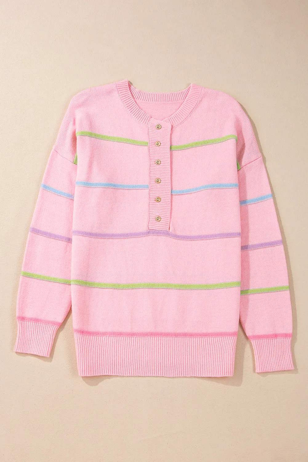 Miriam Stripes Baggy Henley Sweater