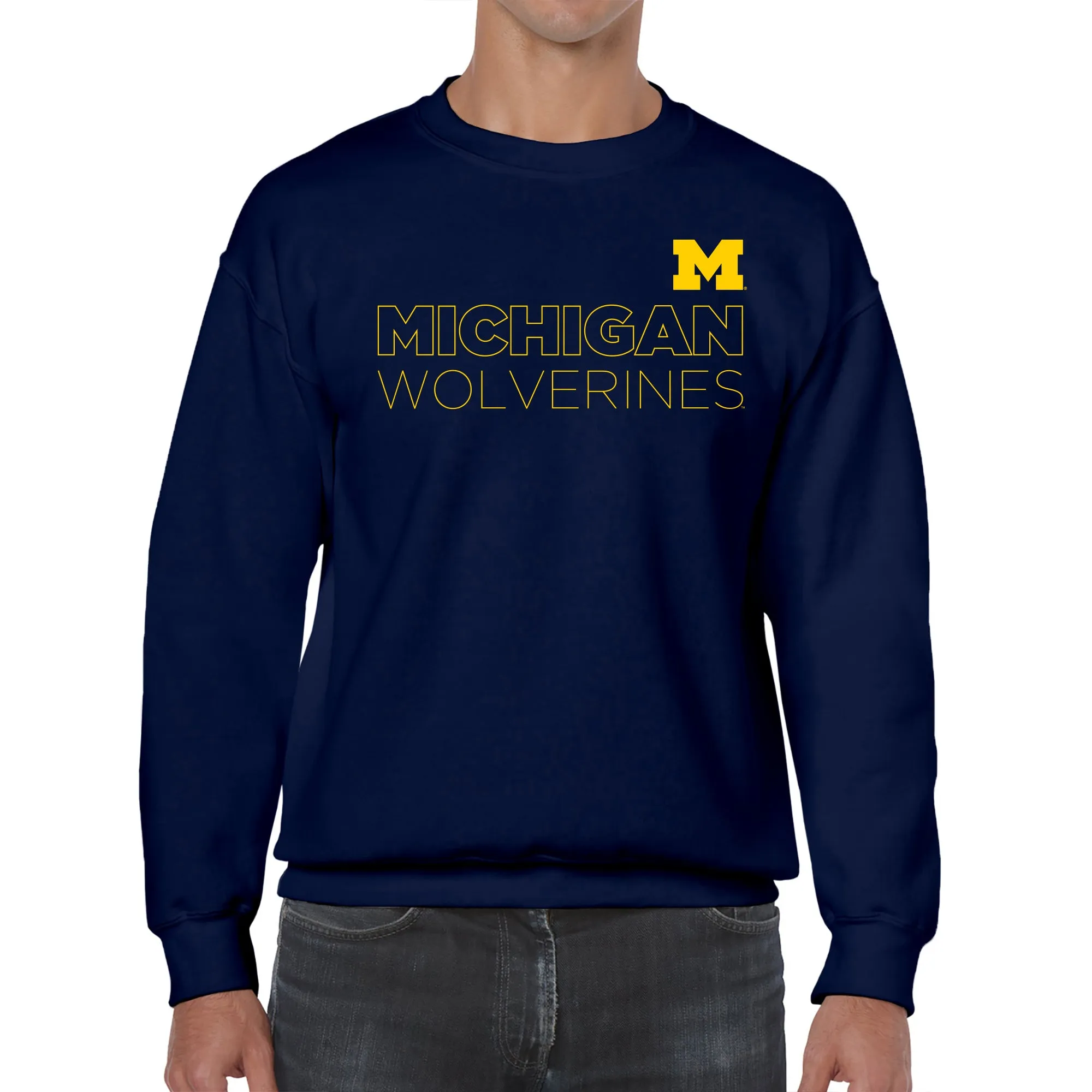Modern Outline University of Michigan Heavy Blend Crewneck Sweatshirt - Navy