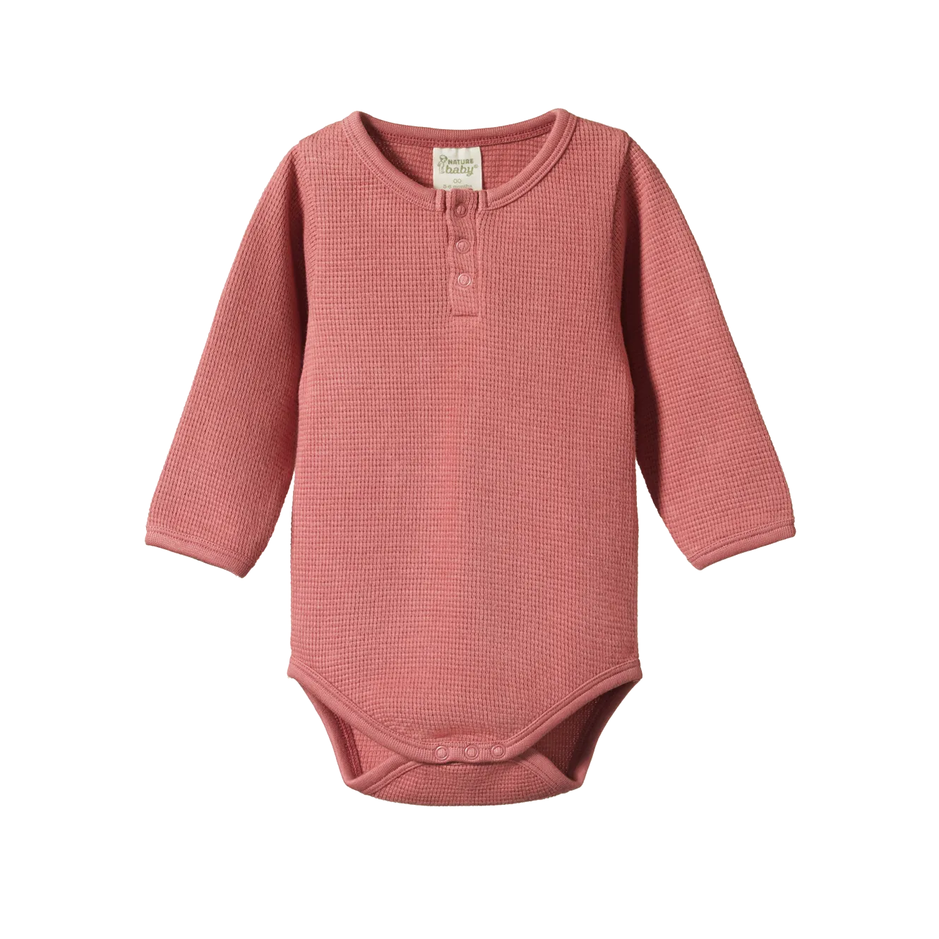 Nature Baby - Waffle Henley Long Sleeve Bodysuit Rose Clay