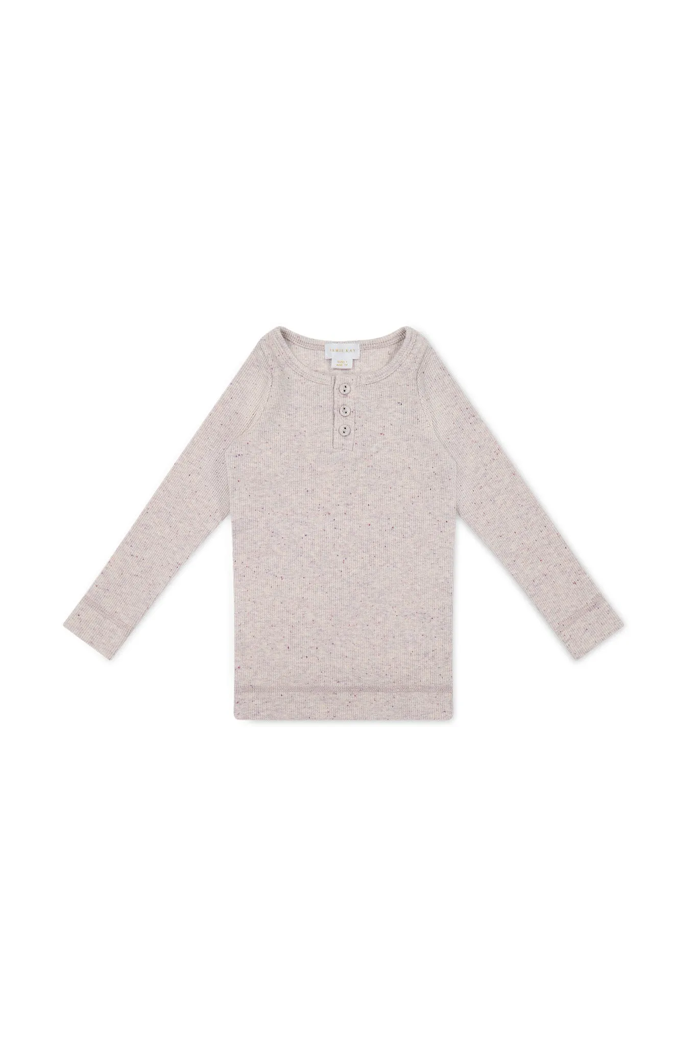 Organic Cotton Fine Rib Long Sleeve Henley - Lavender Fleck