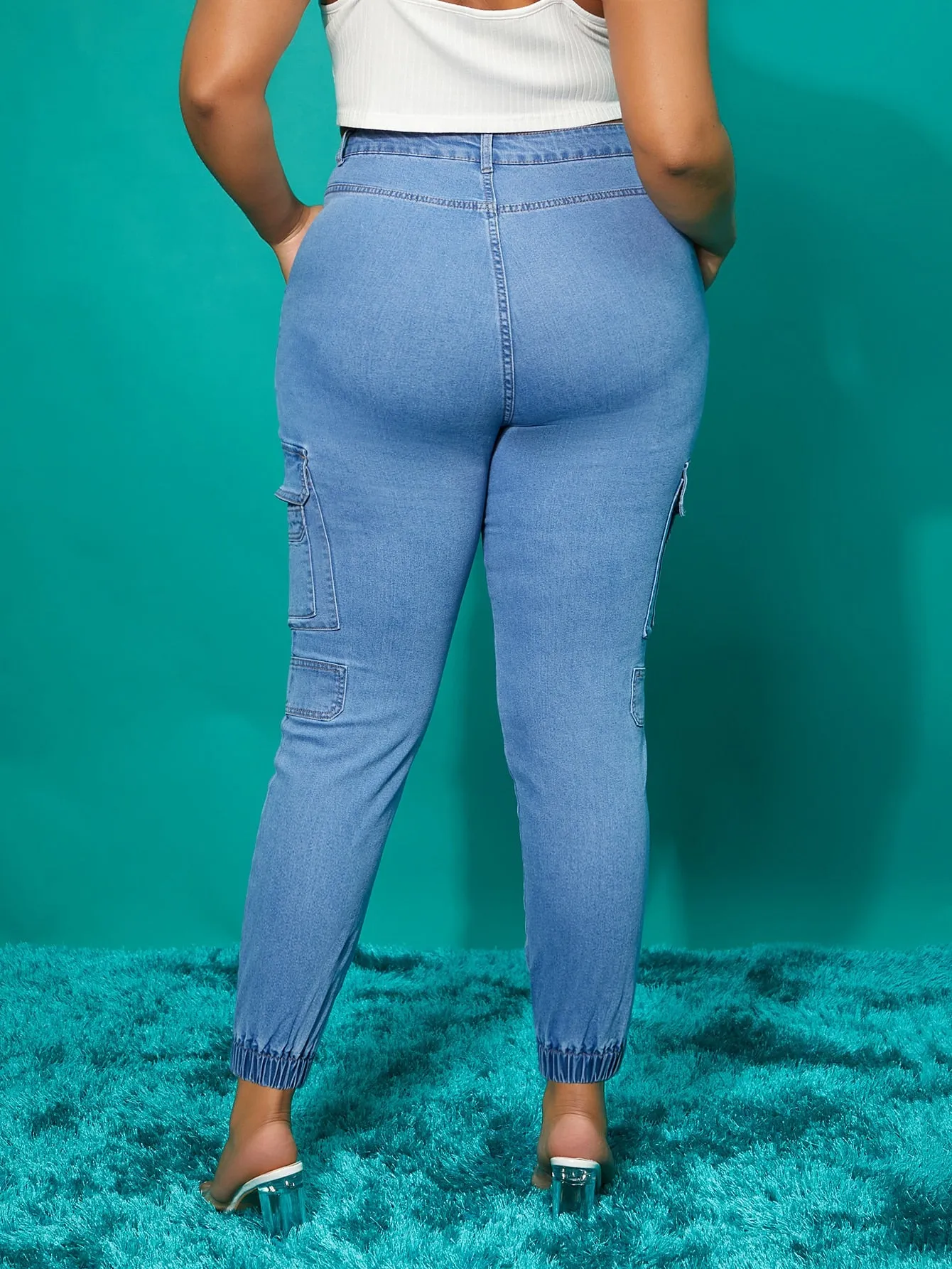 Plain Button Front High Waist Cropped Plus Size Jeans