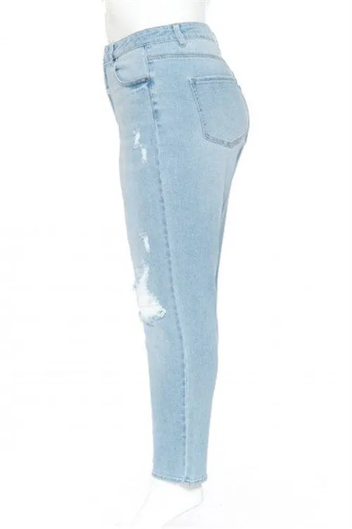 PLUS SIZE BASIC BLOWN OUT KNEE MOM JEAN-4-4-3-1