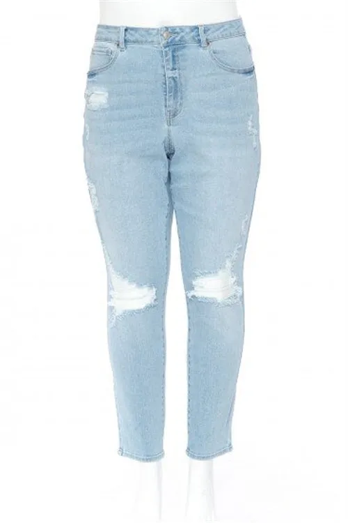 PLUS SIZE BASIC BLOWN OUT KNEE MOM JEAN-4-4-3-1