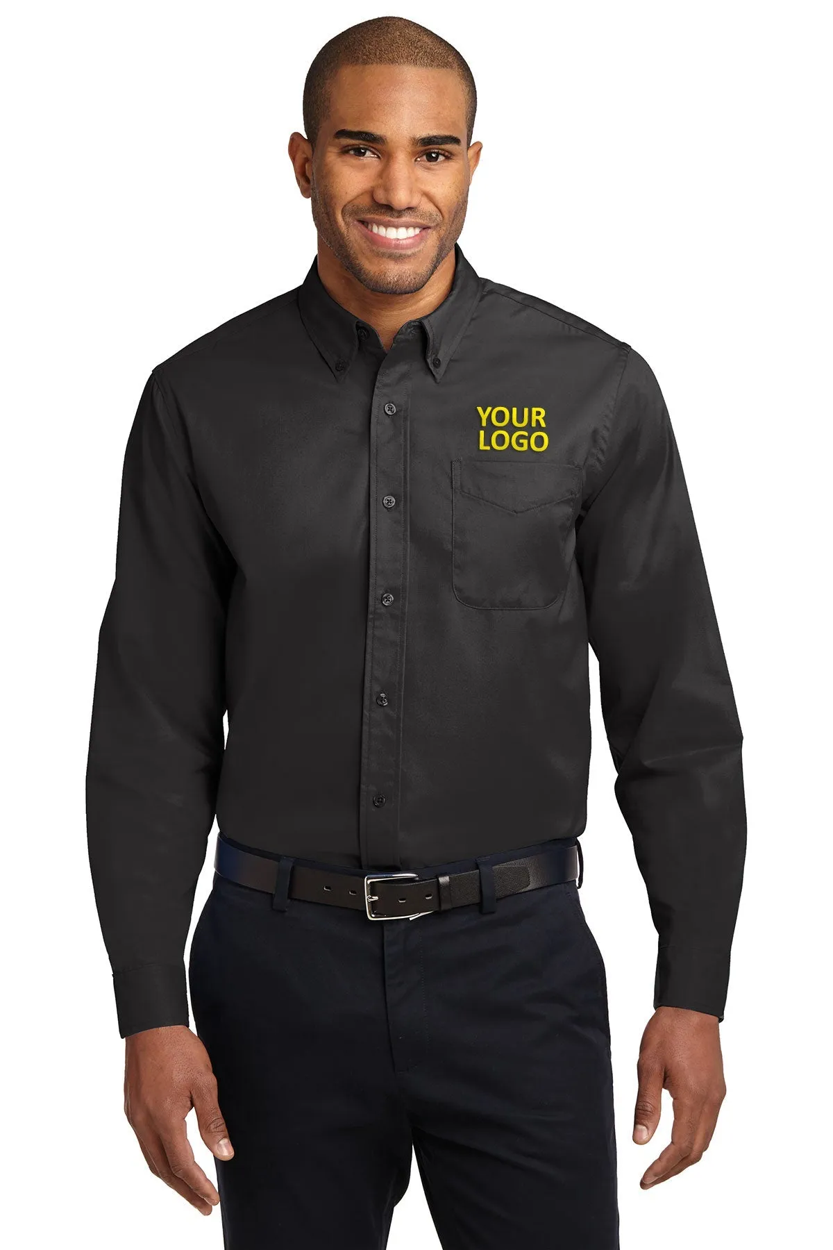 Port Authority Extended Size Easy Care Branded Shirts, Black/ Light Stone