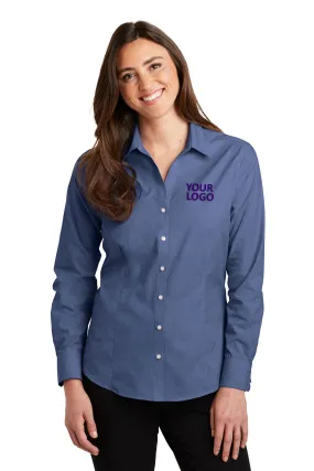 Port Authority Ladies Crosshatch Easy Care Custom Shirts, Deep Blue