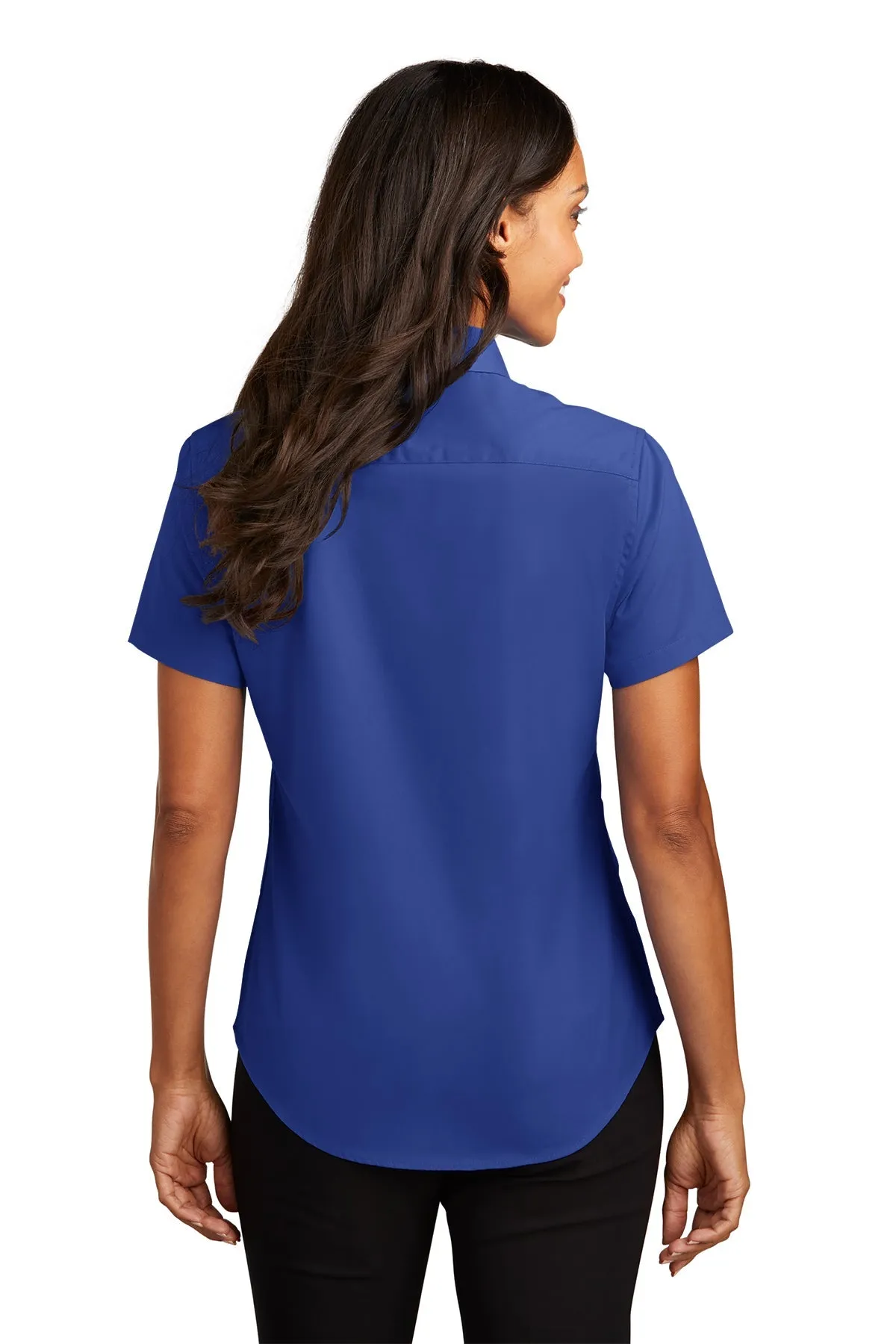 Port Authority Ladies Short Sleeve Easy Care Branded Shirts, Royal/Classic Navy