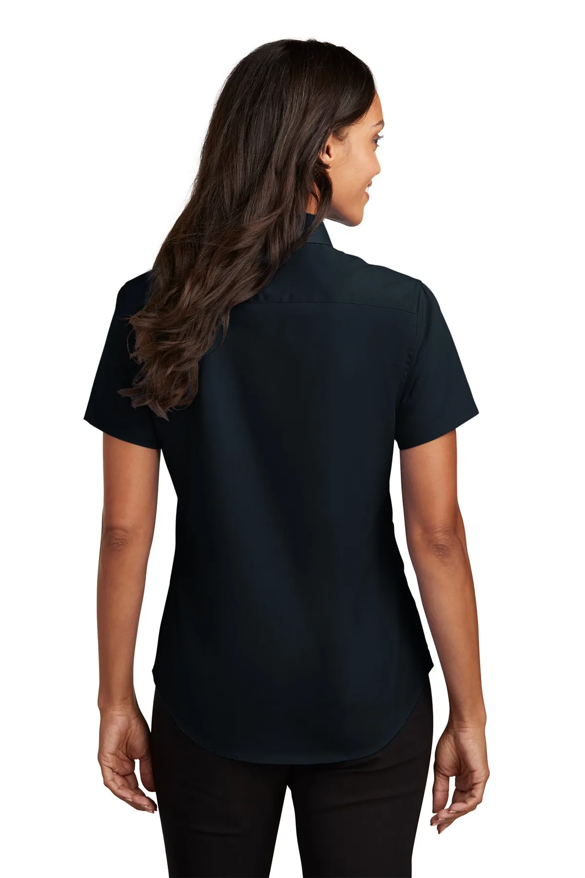 Port Authority Ladies Short Sleeve Easy Care Custom Shirts, Classic Navy/Light Stone