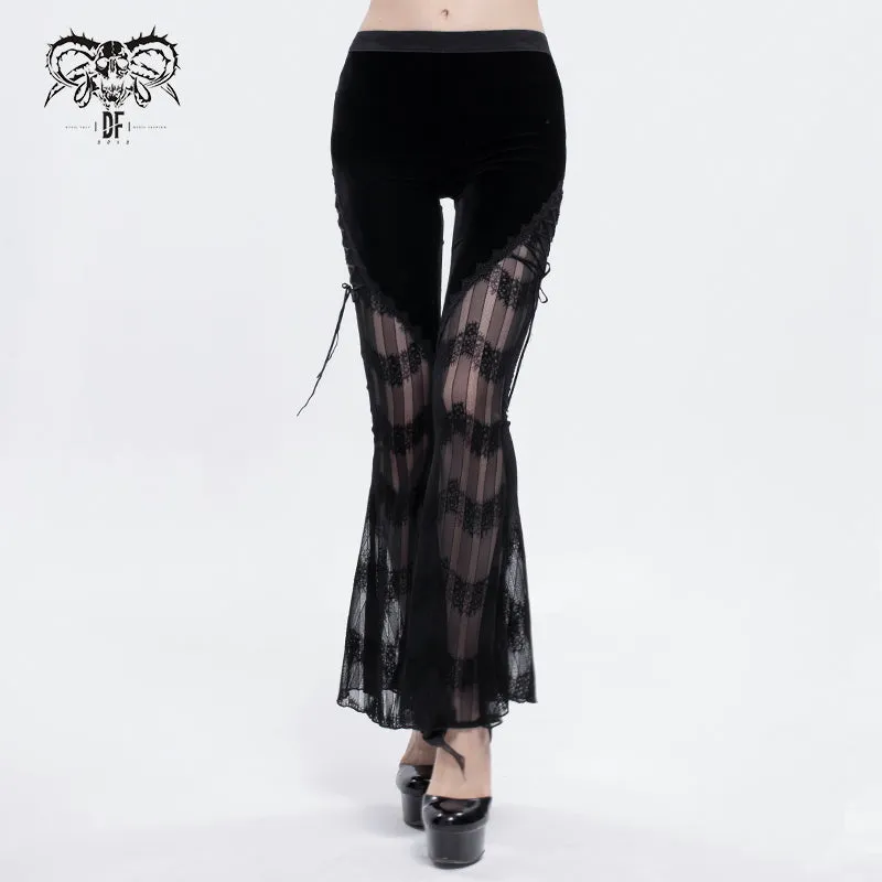 PT15201 daily life sexy women Gothic mesh flared trousers with side tie
