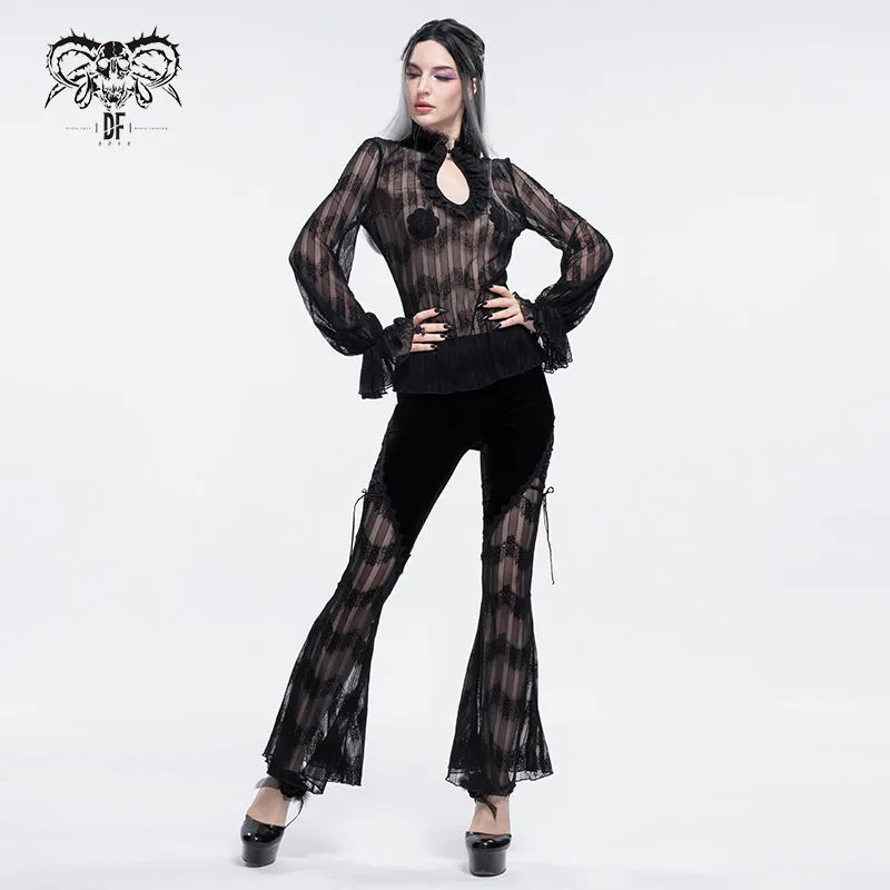 PT15201 daily life sexy women Gothic mesh flared trousers with side tie