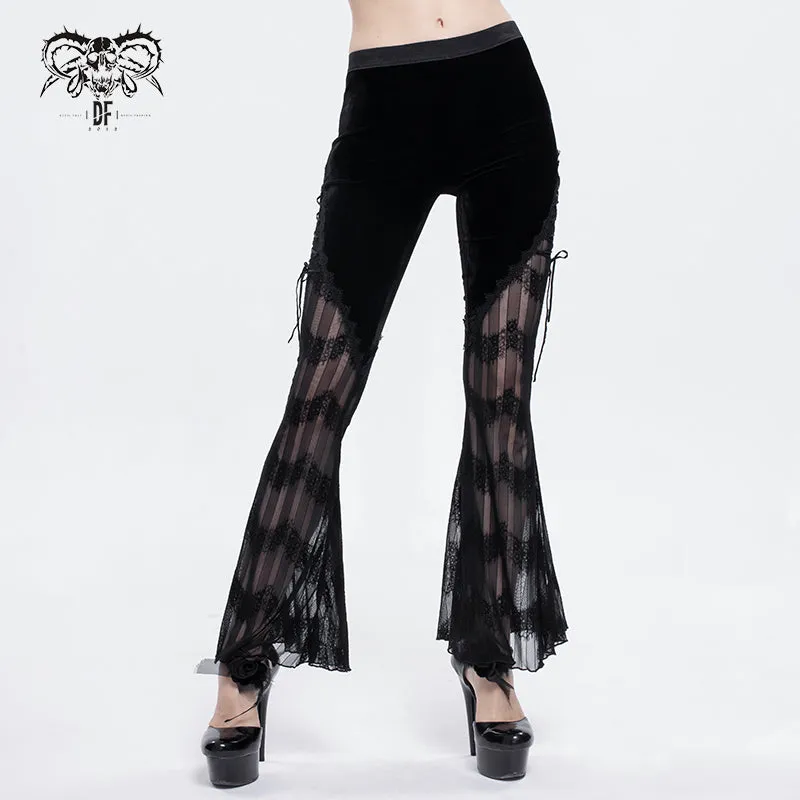 PT15201 daily life sexy women Gothic mesh flared trousers with side tie