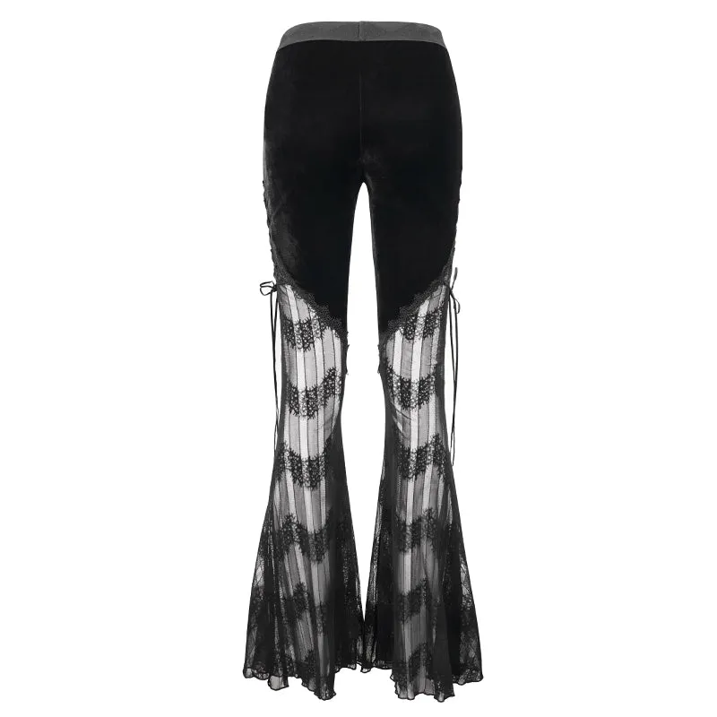 PT15201 daily life sexy women Gothic mesh flared trousers with side tie