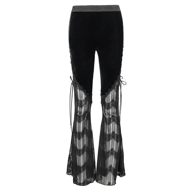 PT15201 daily life sexy women Gothic mesh flared trousers with side tie