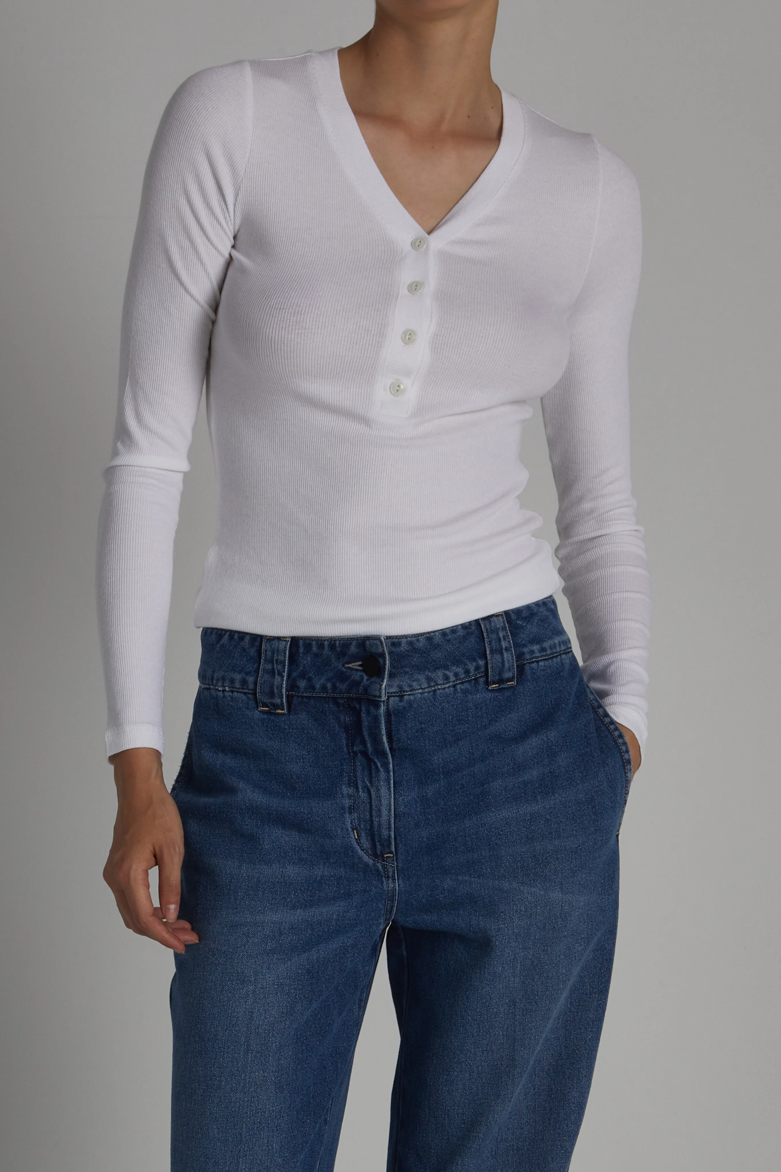 Quinn Ribbed Henley, White