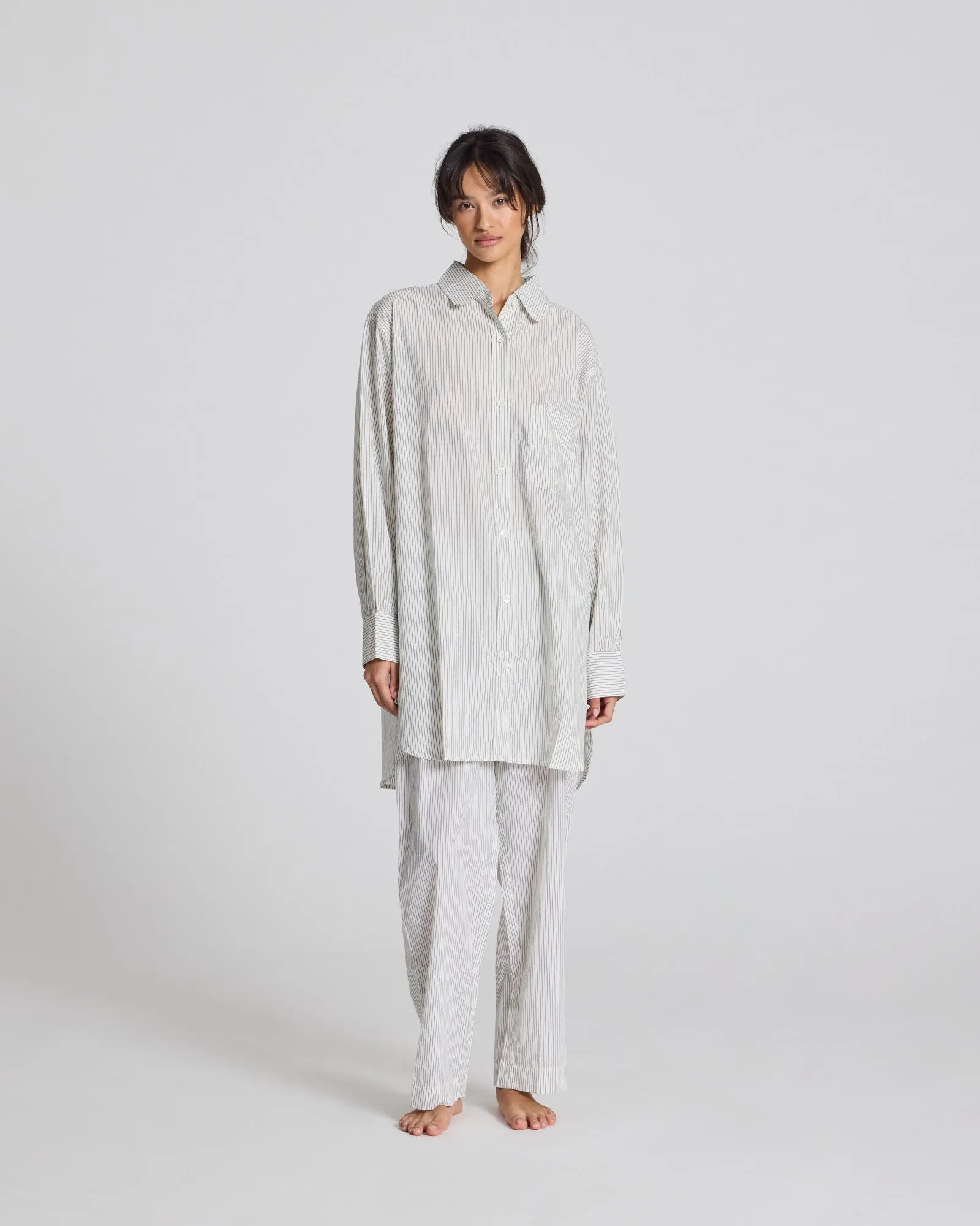 Rosa Shirt Cotton Poplin - Denim Blue Stripe