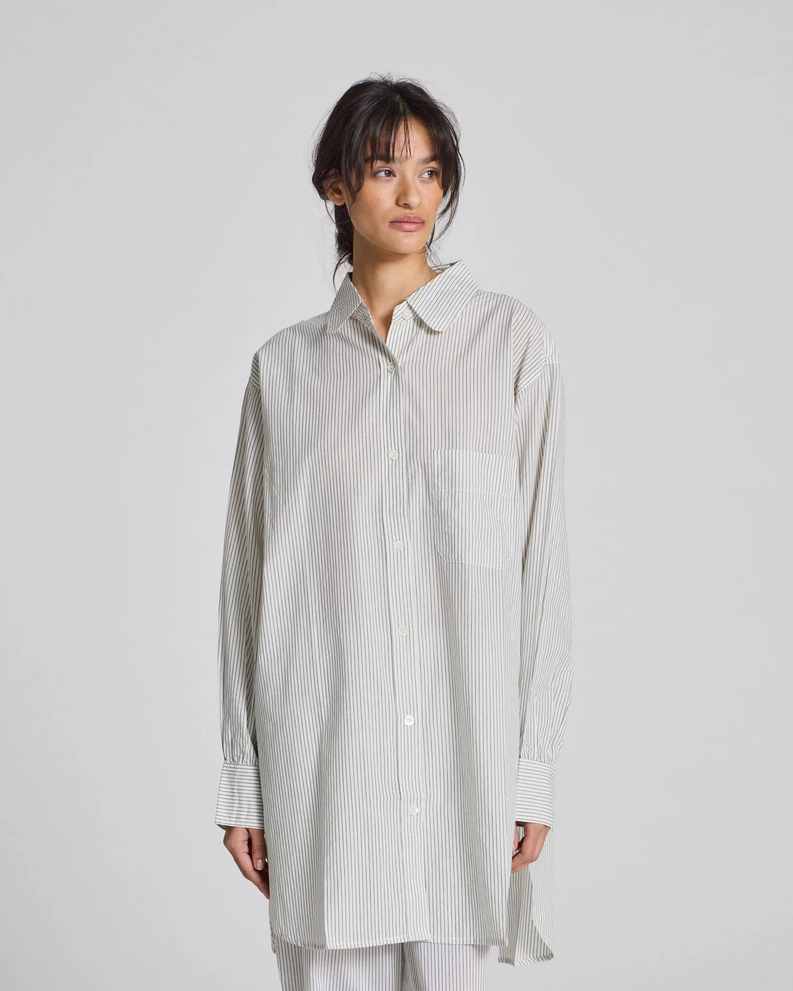 Rosa Shirt Cotton Poplin - Denim Blue Stripe