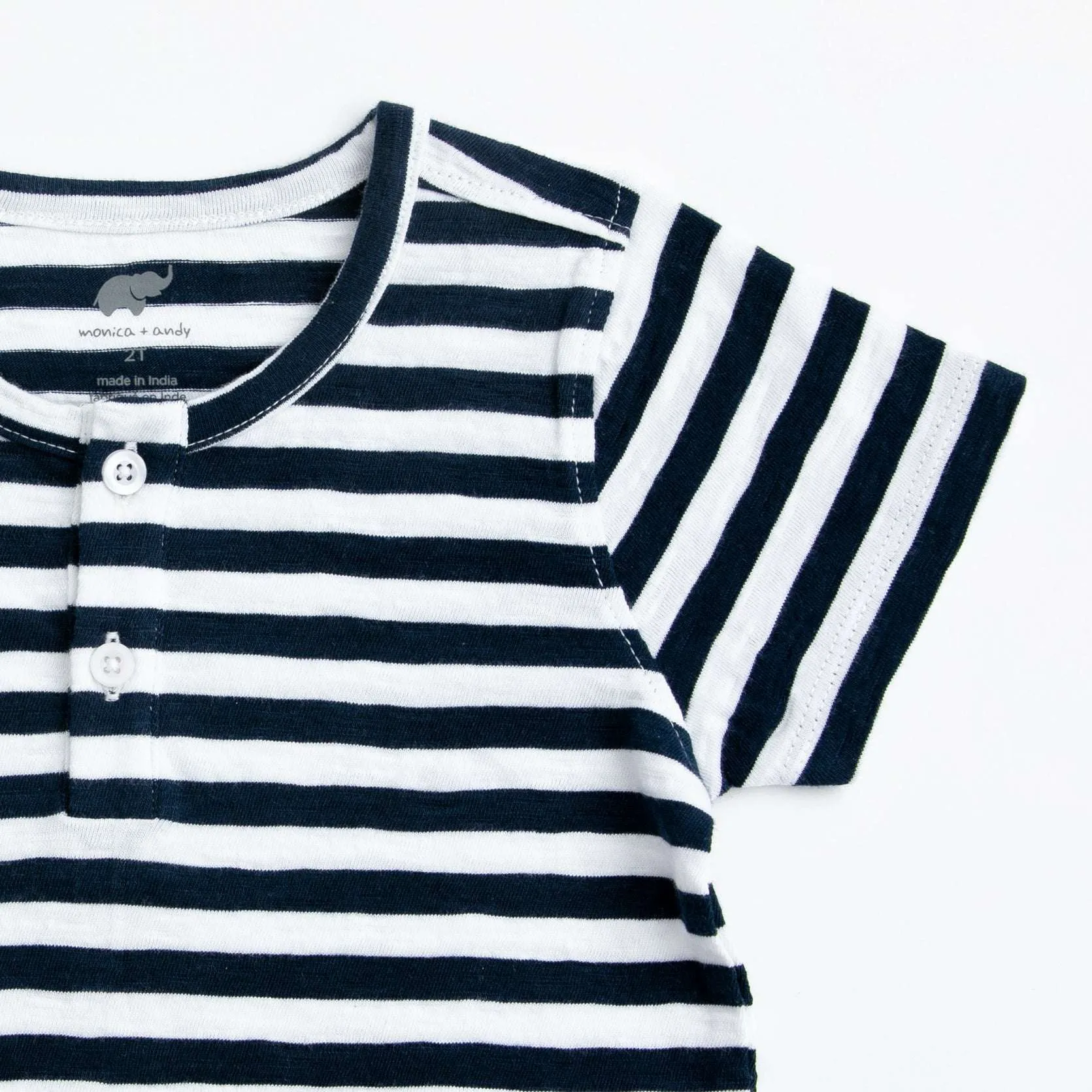 SALE - Short Sleeve Henley Tee_Navy   White Stripe