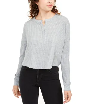 Self Esteem Juniors' Plush Waffle Henley Top Gray Size Extra Large