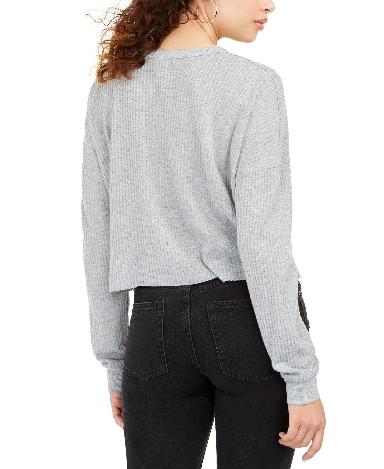 Self Esteem Juniors' Plush Waffle Henley Top Gray Size Extra Large