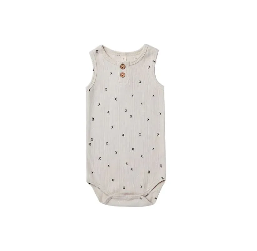 Sleeveless Henley Bodysuit | Silver Criss Cross