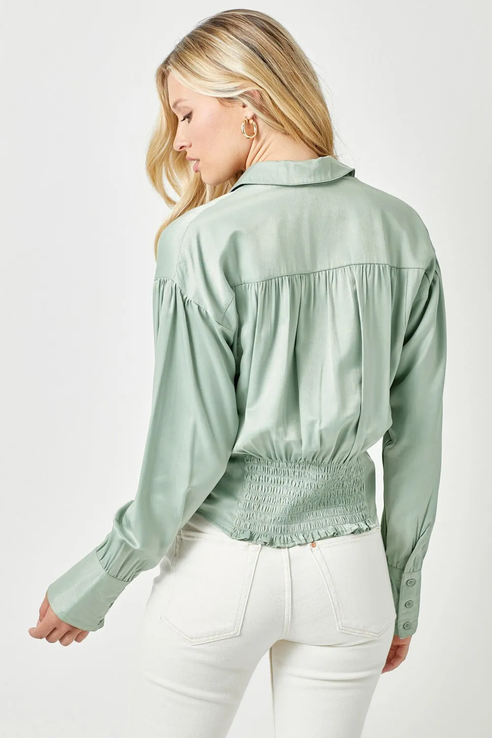 Smocked Back Dollman Sleeve Shirt - Seaform