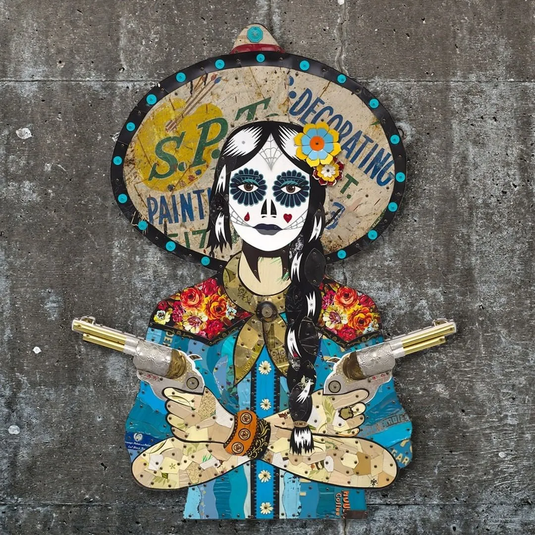 TURQUOISE FLORAL COWGIRL original metal wall sculpture