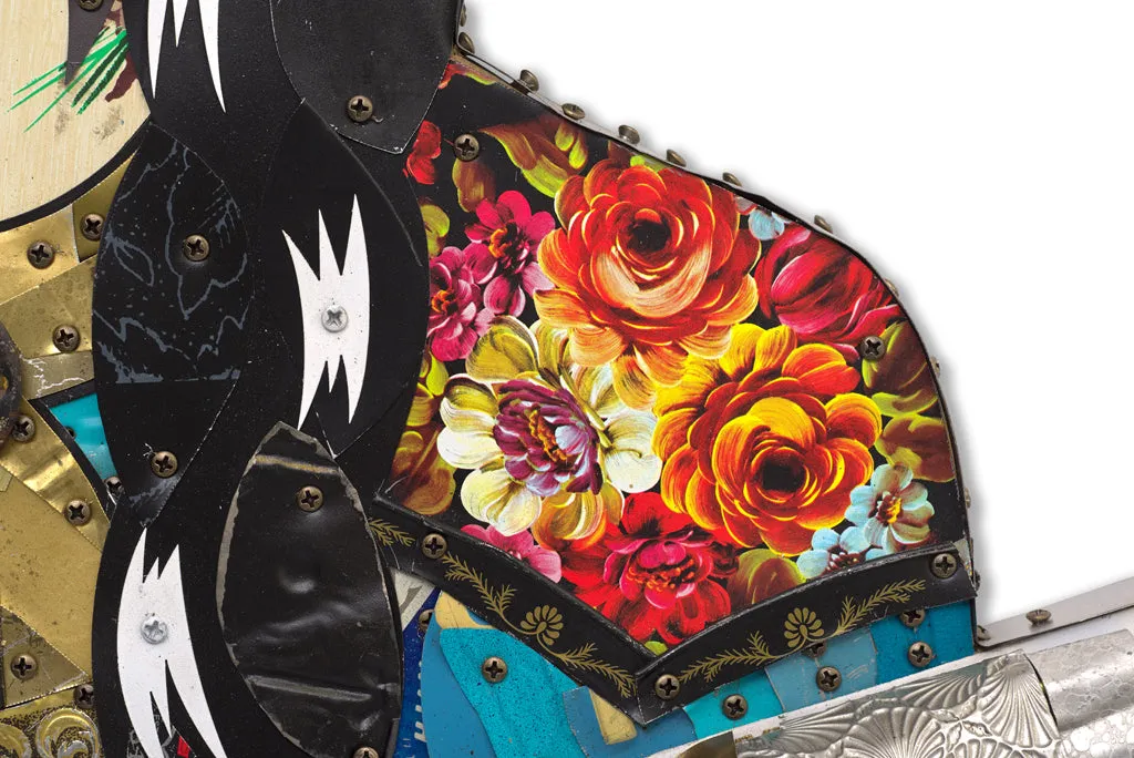 TURQUOISE FLORAL COWGIRL original metal wall sculpture