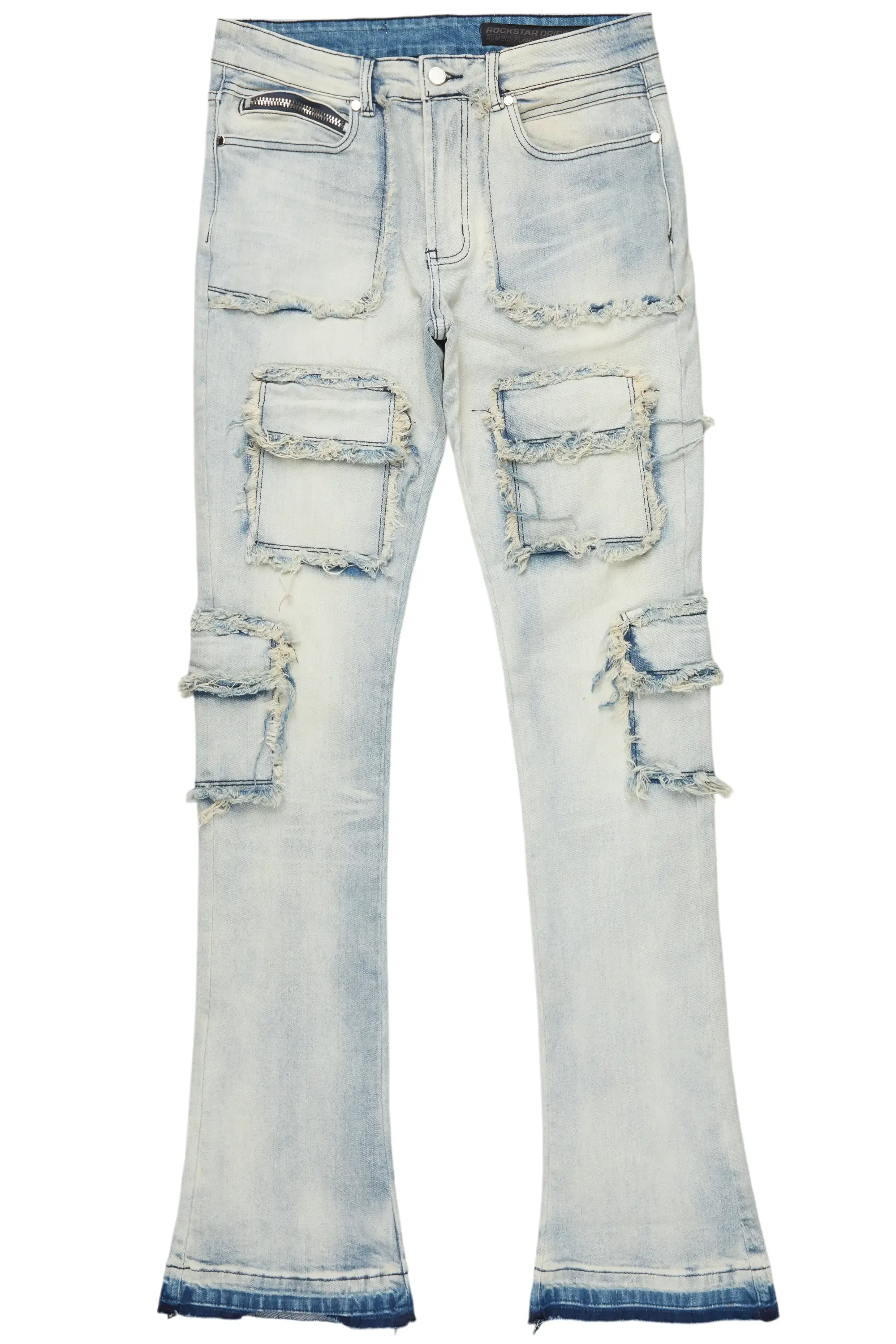 Tyrell Blue Stacked Flare Cargo Jean