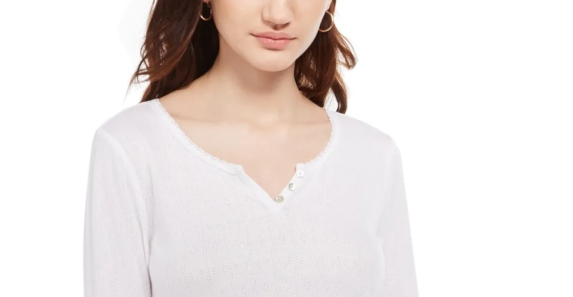 Ultra Flirt Juniors'  Pointelle-Knit Henley Top White Size Large
