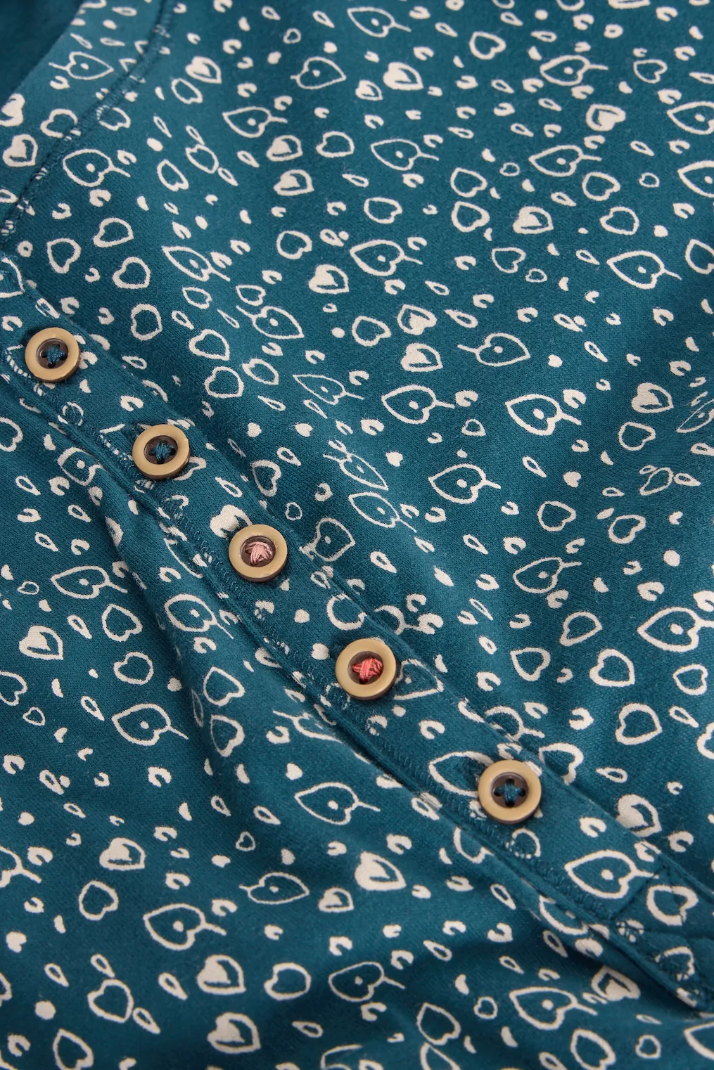 White Stuff Hailey Henley Jersey Teal Print Top