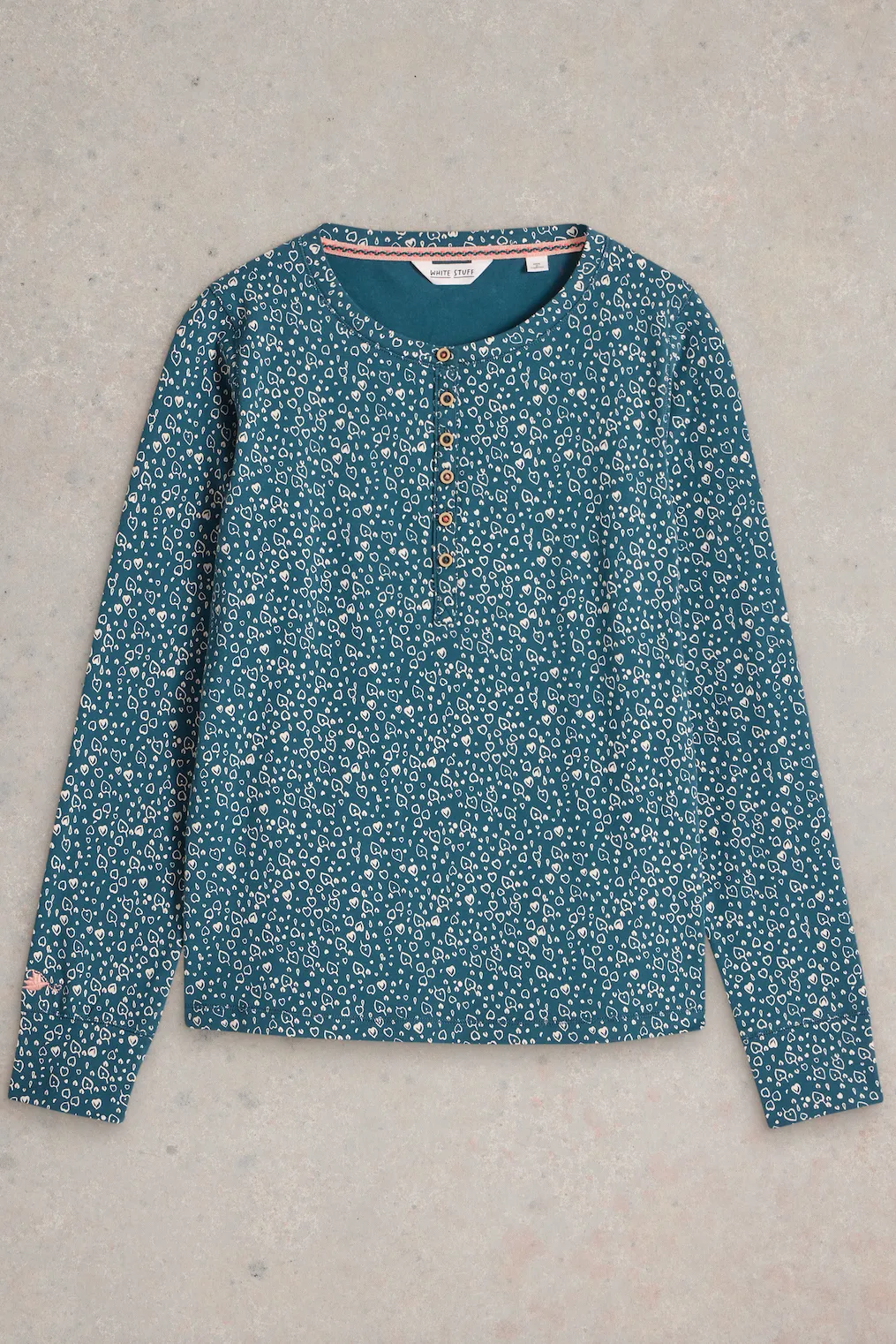 White Stuff Hailey Henley Jersey Teal Print Top