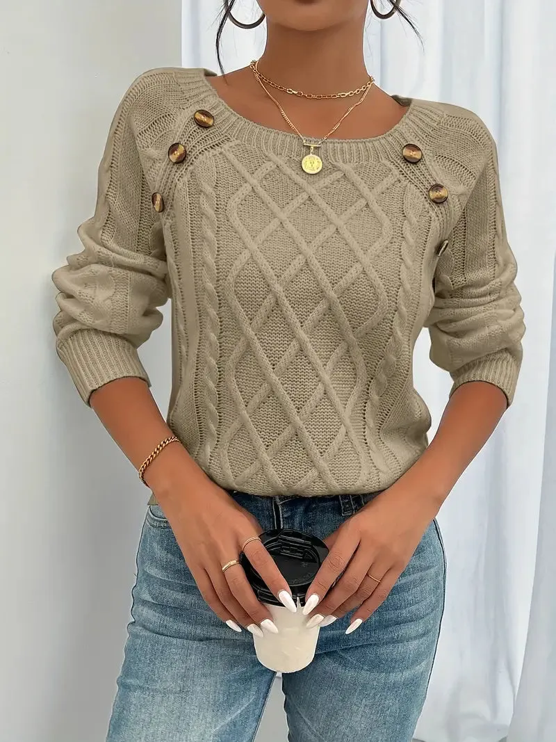 Women's Chic Long Sleeve Cable Knit Pullover Jumper | Ideal for Autumn/Winter
