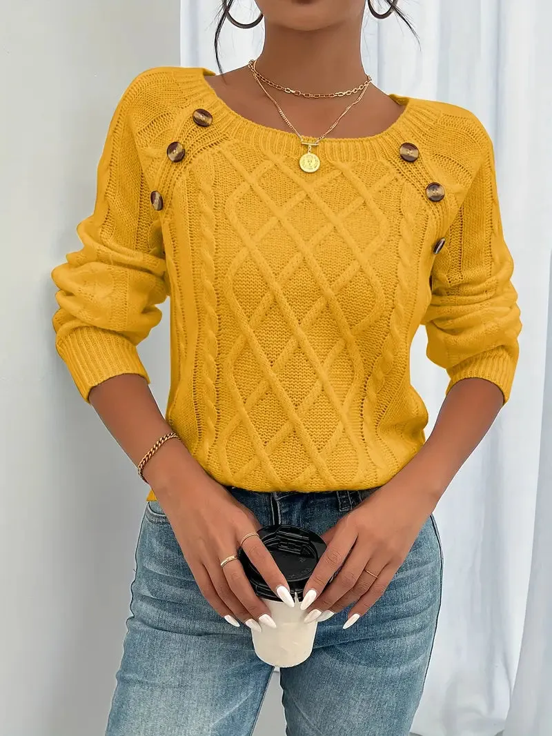 Women's Chic Long Sleeve Cable Knit Pullover Jumper | Ideal for Autumn/Winter