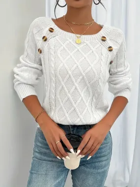 Women's Chic Long Sleeve Cable Knit Pullover Jumper | Ideal for Autumn/Winter