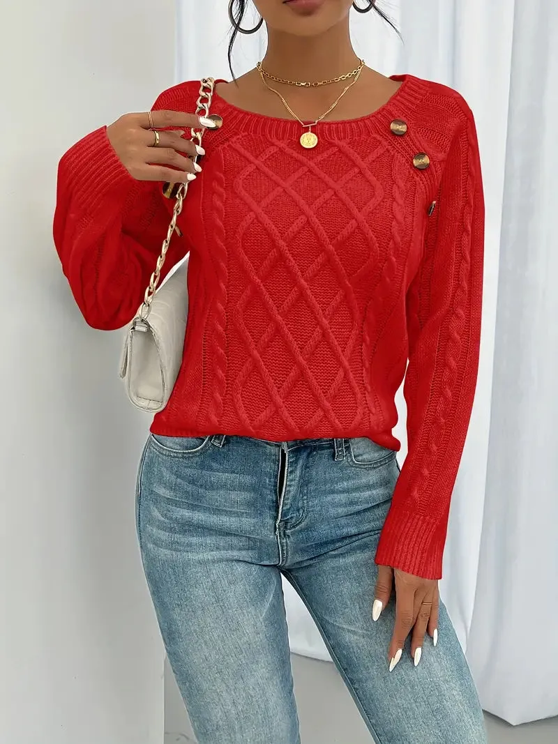 Women's Chic Long Sleeve Cable Knit Pullover Jumper | Ideal for Autumn/Winter