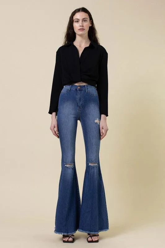 Womens High Rise Flare Jeans Pants