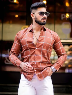 Wood Check Printed Cotton Shirt For Men's