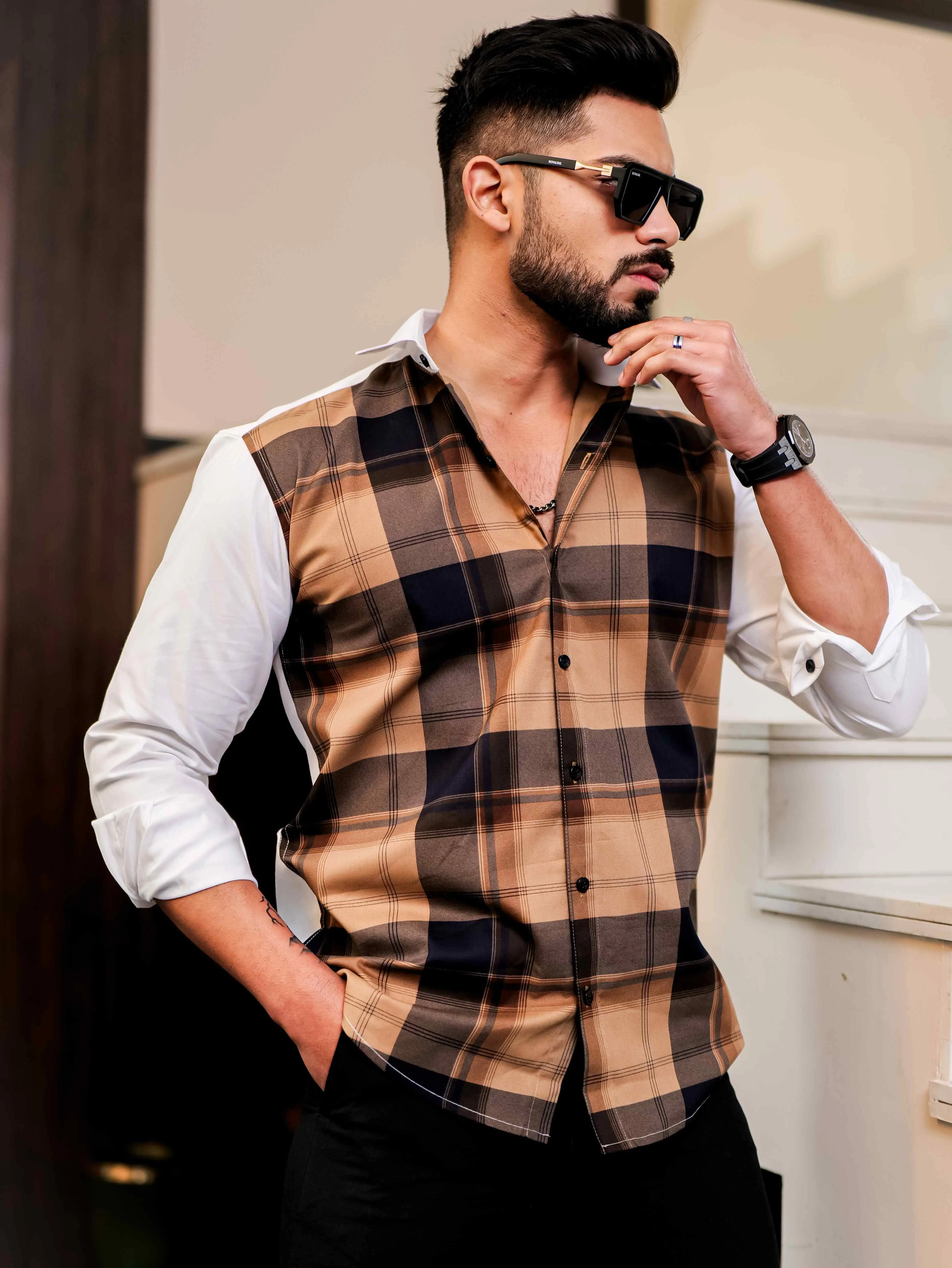 Wood Satin Cotton Cut N Sew Designer Shirt