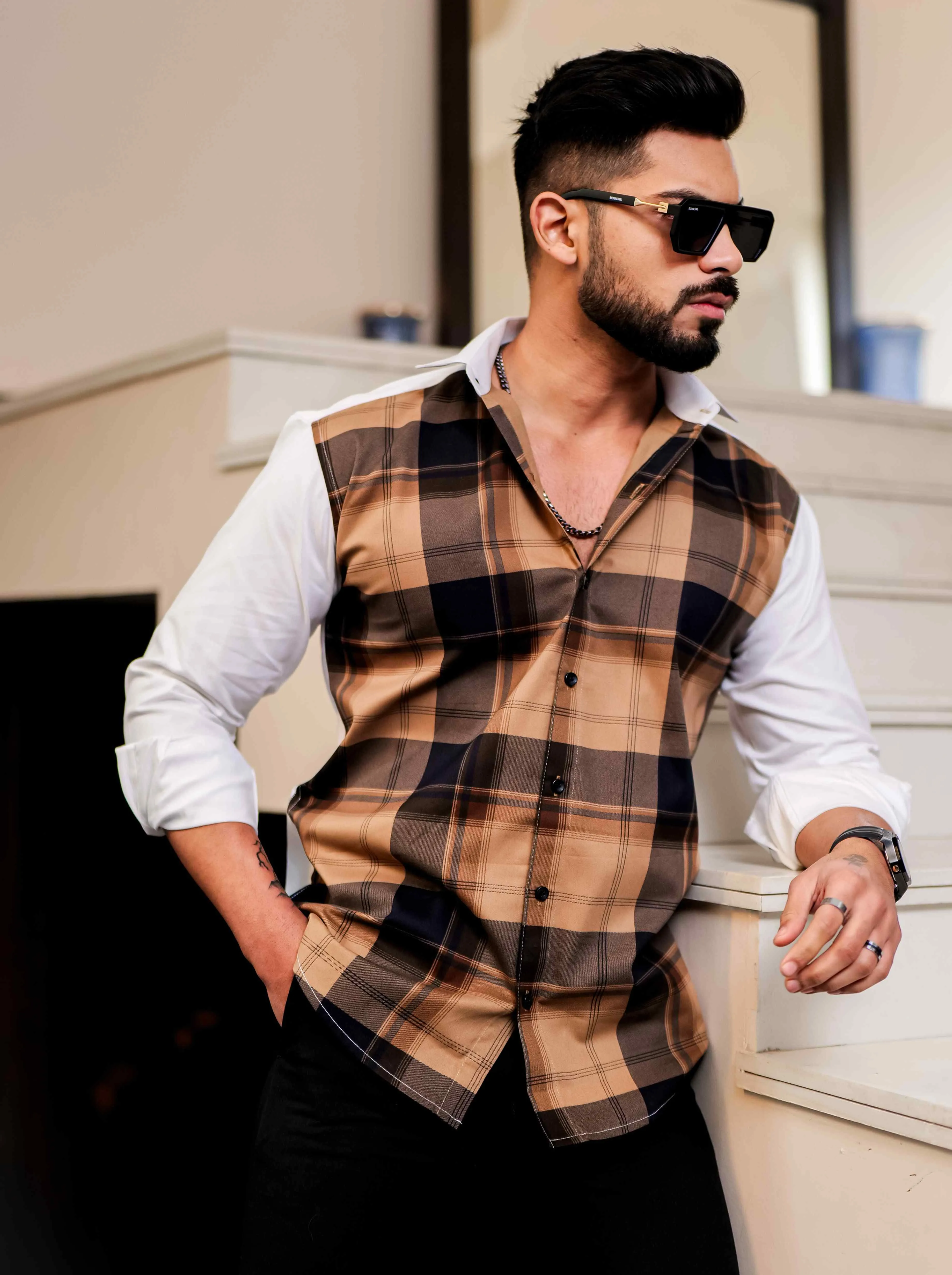 Wood Satin Cotton Cut N Sew Designer Shirt