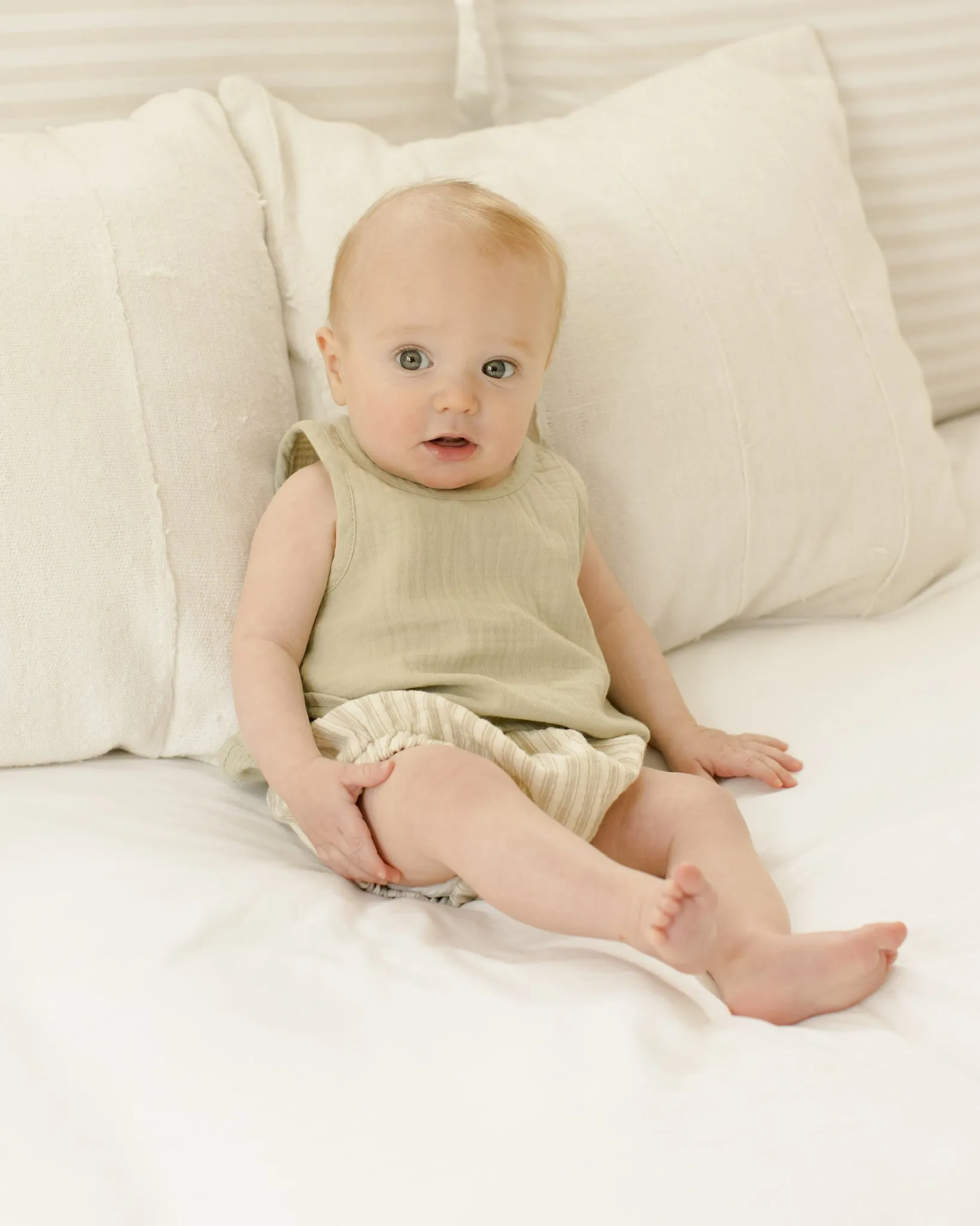 Woven Tank   Shirt Set (sage stripe)