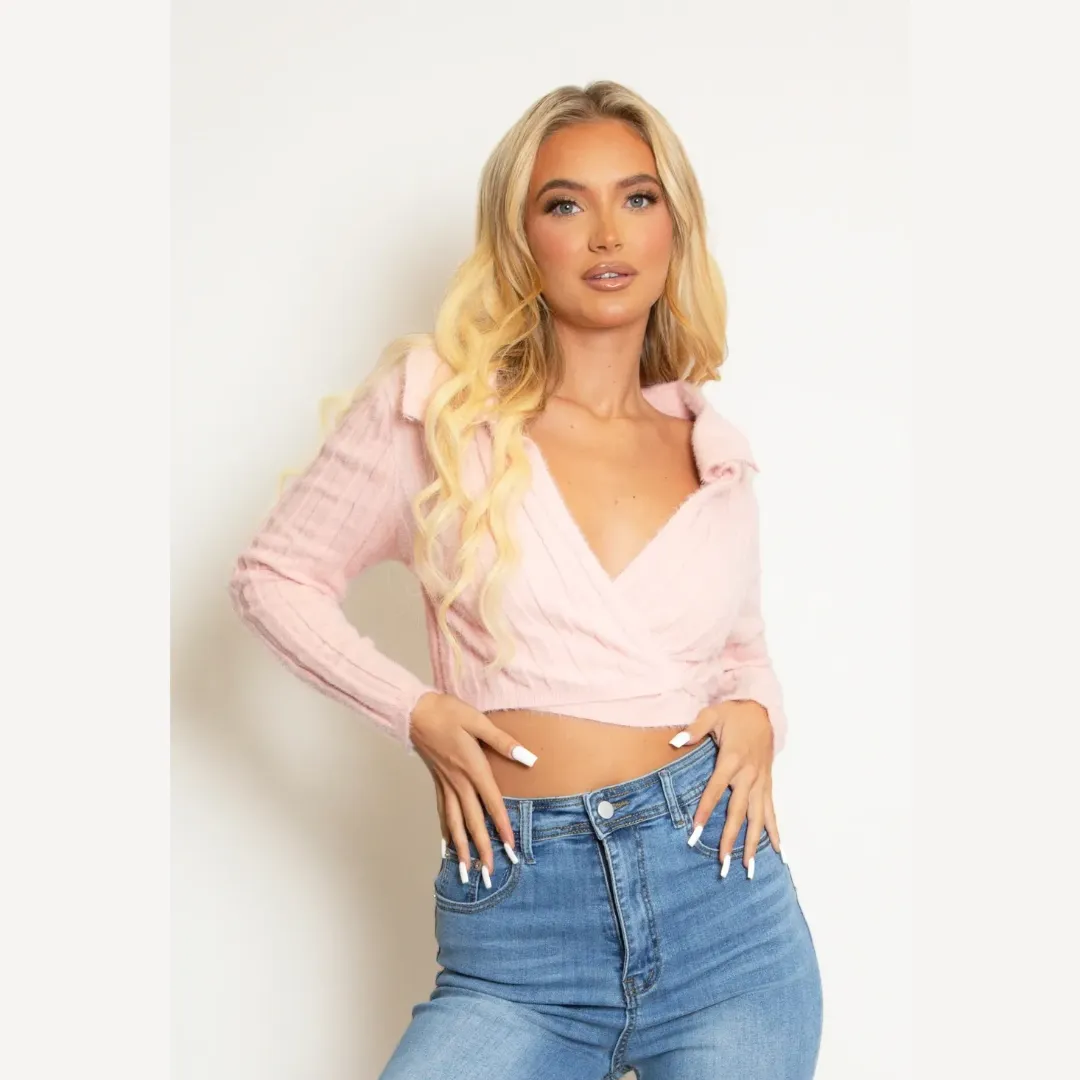 Wrap Fluffy Knit Top