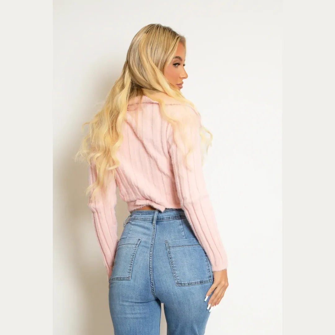 Wrap Fluffy Knit Top
