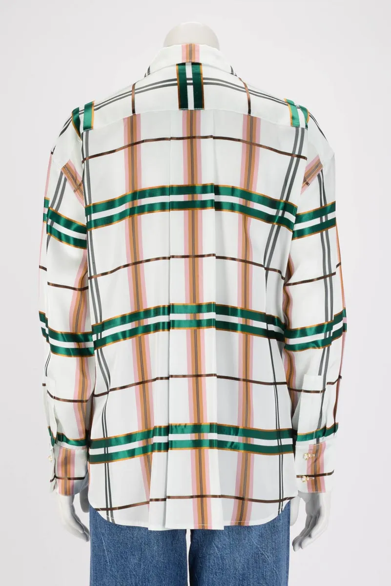 Zimmermann White Satin Check Dancer Body Shirt